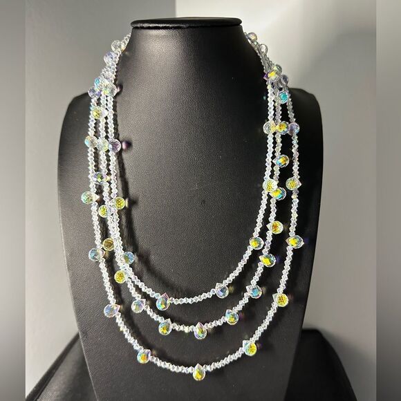 Three strands faceted glass, Aurora Borealis beaded necklace with s925 hardware! - Picture 11 of 13
